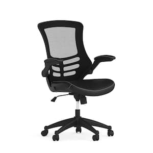 Kelista Mesh Mid-Back Swivel Office Chair with Faux Leather Seat in Black
