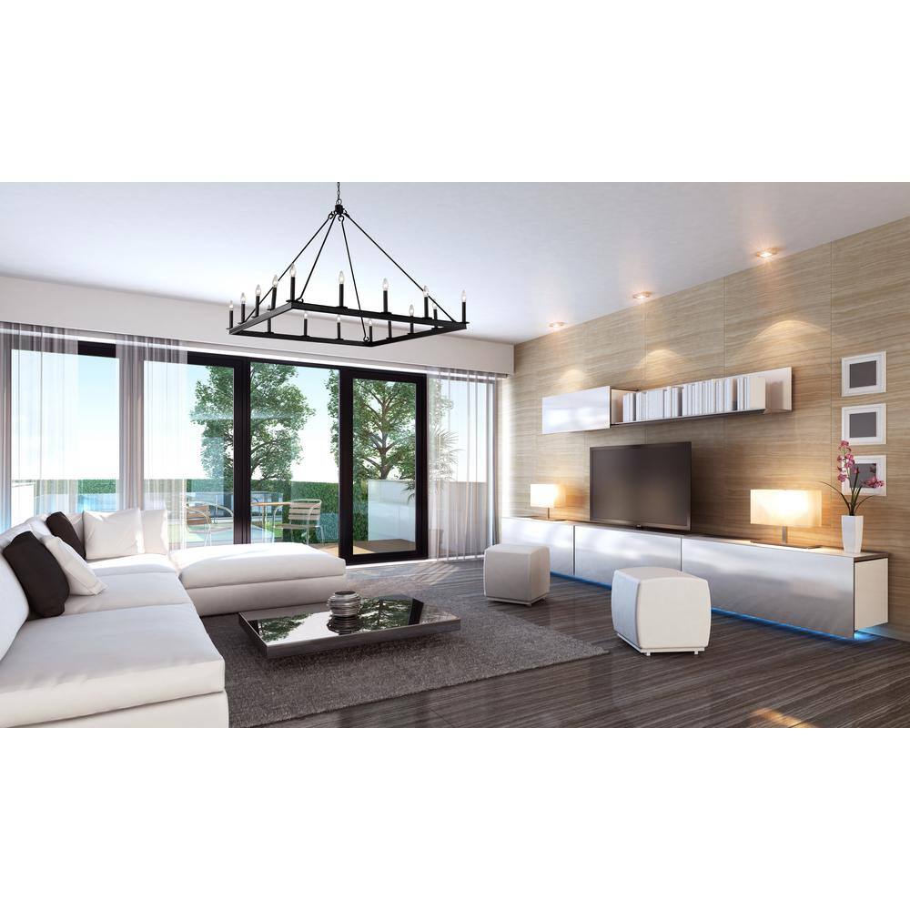 Barclay Square Matte Black 16-Light Candle-Inspired Chandelier