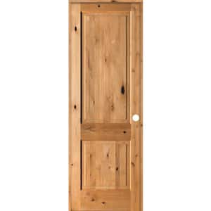 32 in. x 96 in. Rustic Knotty Alder Wood 2 Panel Square Top Left-Hand/Inswing Clear Stain Single Prehung Interior Door