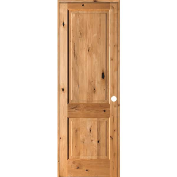 Krosswood Doors 32 in. x 96 in. Rustic Knotty Alder 2 Panel Left-Handed Clear Stain Wood Single Prehung Interior Door with Square Top