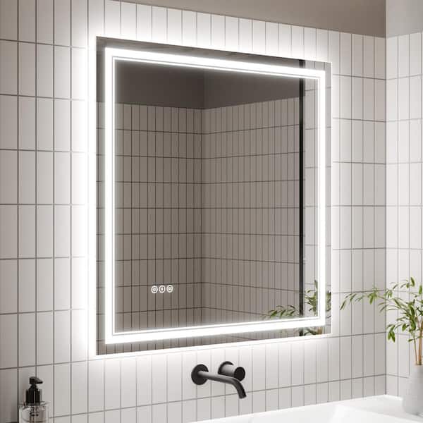 WELLFOR 36 in. W x 36 in. H Rectangular Frameless Anti-Fog Front, Back LED Color-Adjustment Wall Bathroom Vanity Mirror in White