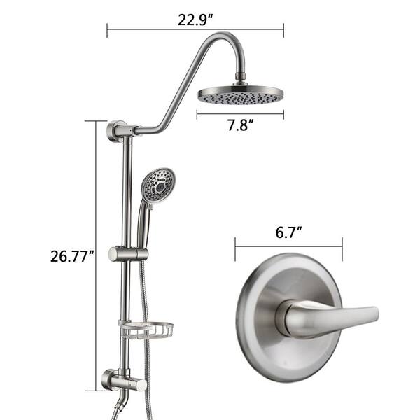 6-Spray 7.8 in. Dual Wall Mount Fixed and Handheld Shower Head in Satin Nickel 6-Spray 7.8 in. Dual Wall Mount Fixed and Handheld Shower Head in Satin Nickel