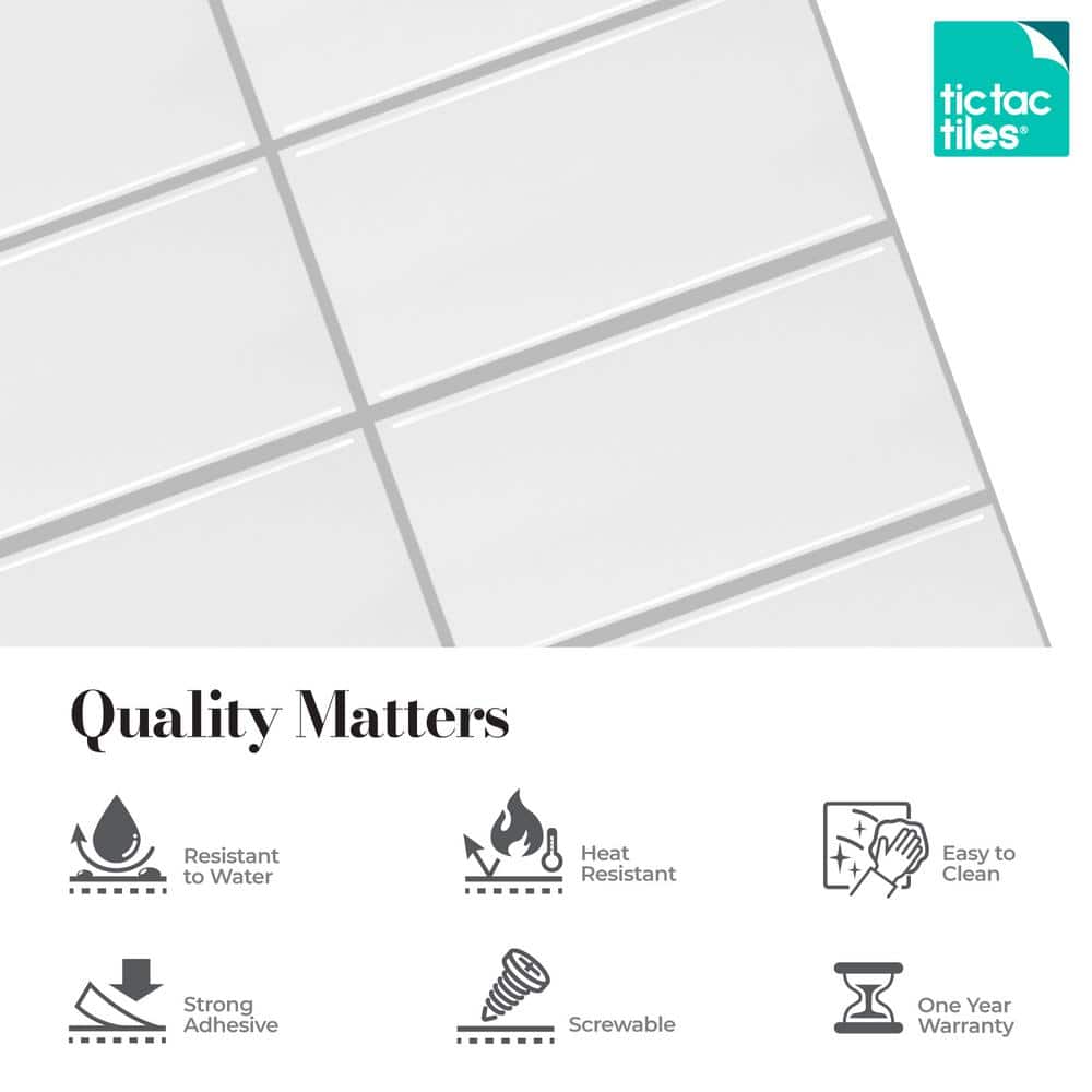 White 12" x 12" PVC Peel and Stick Subway Tile