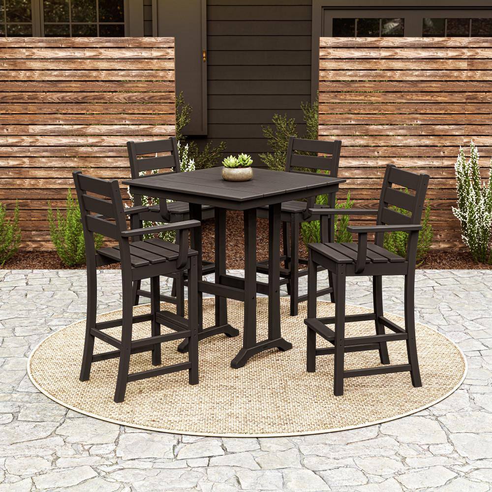 Grant Park Black 5-Piece HDPE Plastic Arm Chair Farmhouse Trestle Bar Set price history on PriceWatchPro