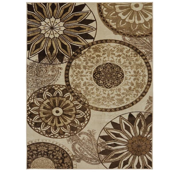 Mohawk Home Inspired India Neutral 7 ft. 6 in. x 10 ft. Medallion Area Rug