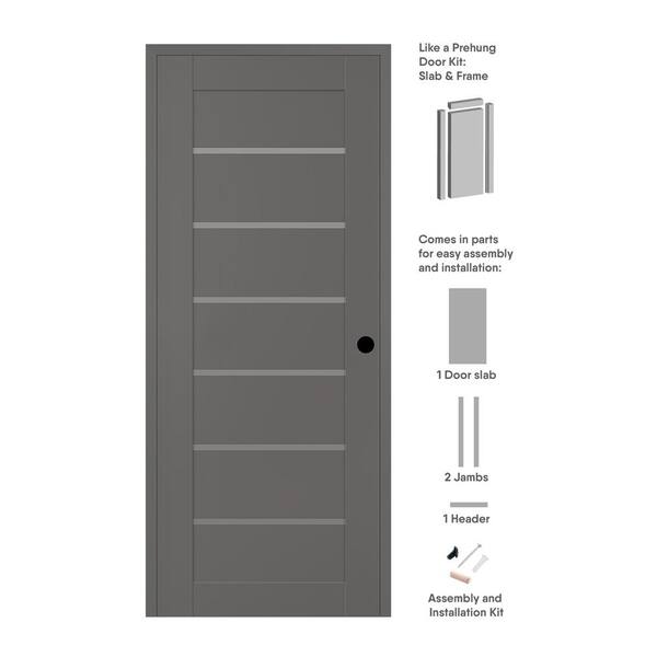 Belldinni Alba DIY-Friendly 36 in. x 96 in. Left-Hand 6-Lite Frosted Glass Gray Matte Composite Single Prehung Interior Door