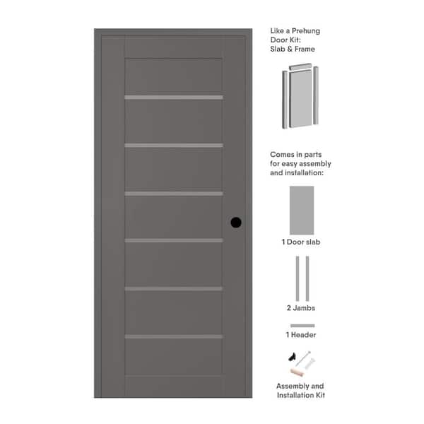 Belldinni Alba DIY-Friendly 18 in. x 96 in. Left-Hand 6-Lite Frosted Glass Gray Matte Composite Single Prehung Interior Door