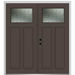 72 in. x 80 in. Right-Hand/Inswing Rain Glass Brown Fiberglass Prehung Front Door on 6-9/16 in. Frame
