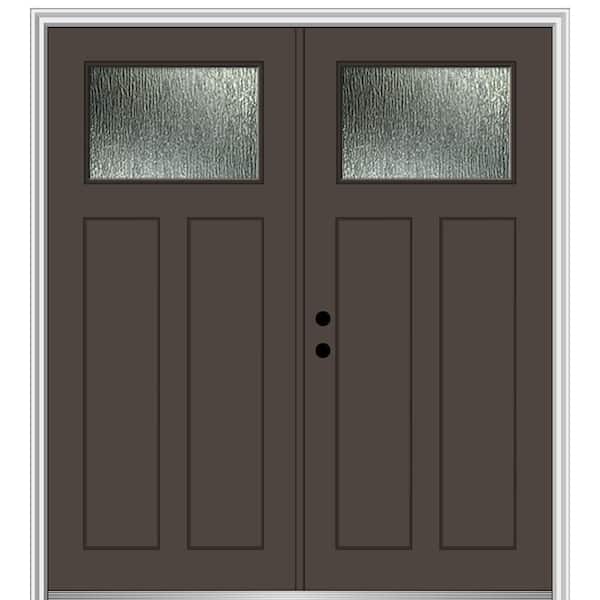 MMI DOOR 72 in. x 80 in. Right-Hand/Inswing Rain Glass Brown Fiberglass Prehung Front Door on 6-9/16 in. Frame