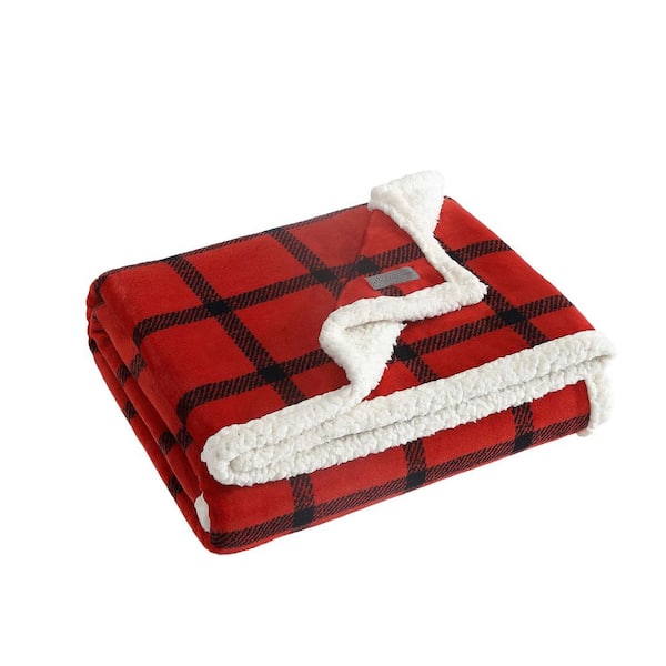 Eddie Bauer Bunkhouse Plaid 1-Piece Red Ultra Sherpa Microfiber 50 in. x 60 in. Throw Blanket