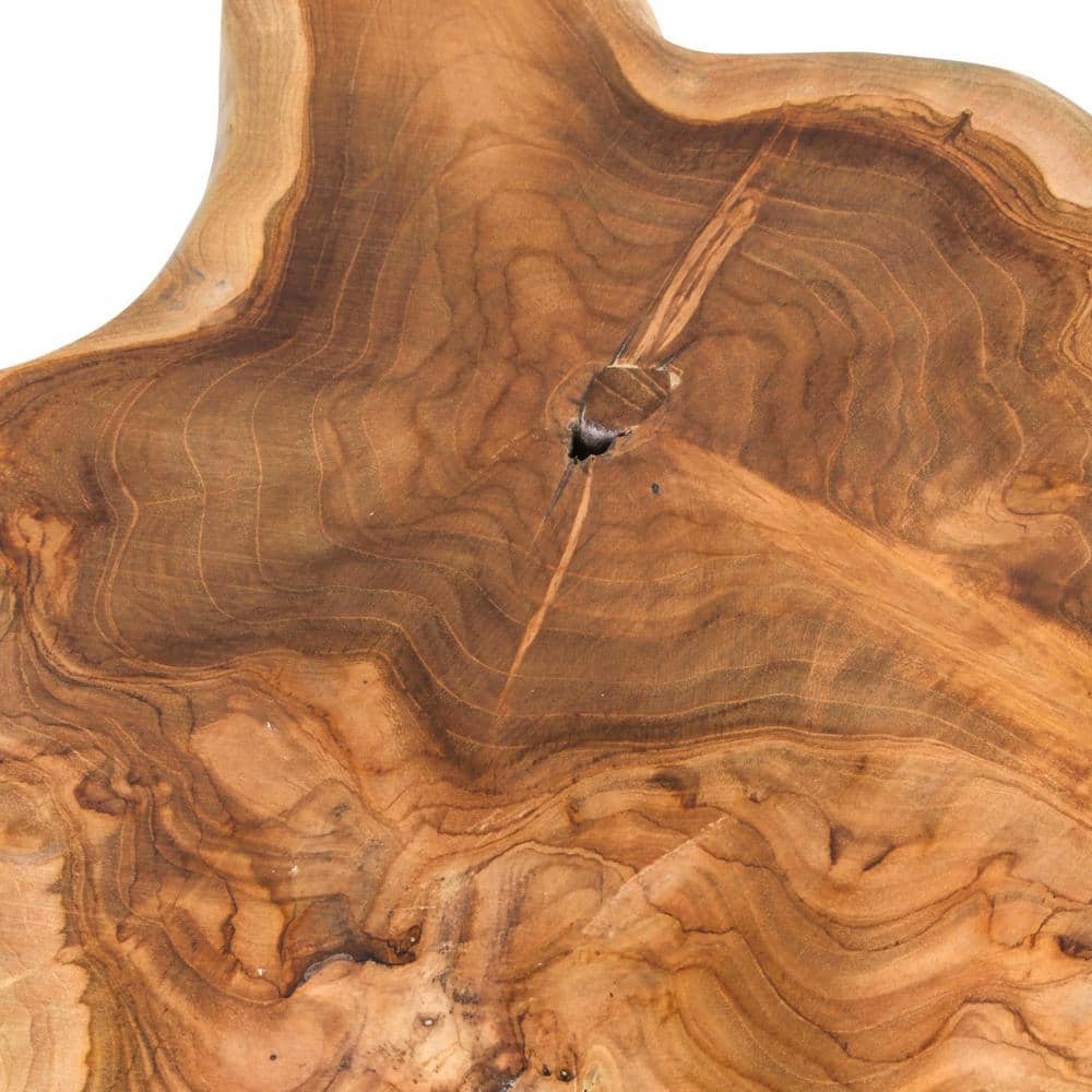 Natural Live-Edge Teak Wood Round Accent Table with Metal Legs