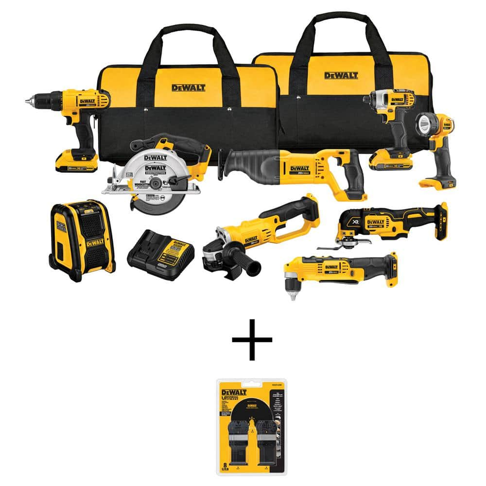 DEWALT 20V MAX Cordless 9 Tool Combo Kit, Oscillating Set (8 Piece), (2 ...