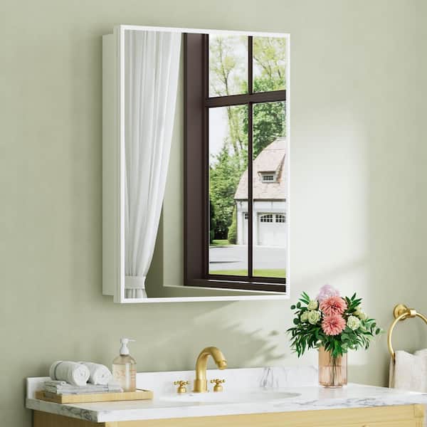 Vela 20 in. W x 28 in. H Rectangular Framed Medicine Cabinet with Mirror, Adjustable Shelves, White