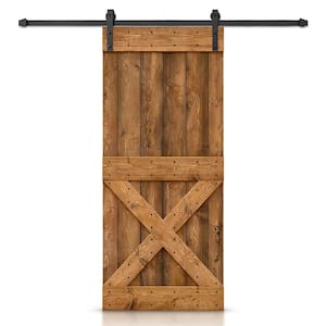 24 in. x 84 in. Distressed Mini X Series Walnut Stained DIY Wood Interior Sliding Barn Door with Hardware Kit