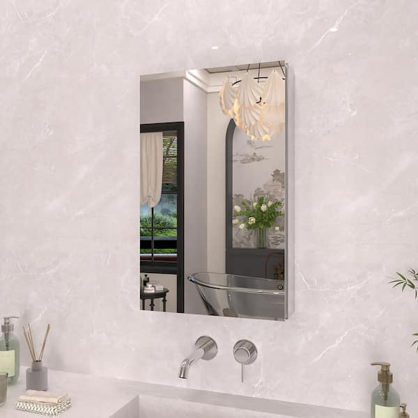 15 in. x 24 in. Frameless Recessed or Surface-Mount Beveled Single Mirror Bathroom Medicine Cabinet