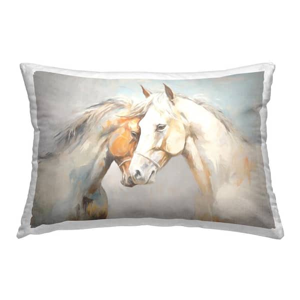 Hugging Horse Pair Gray Print Polyester 14 in. x 20 in. Throw Pillow
