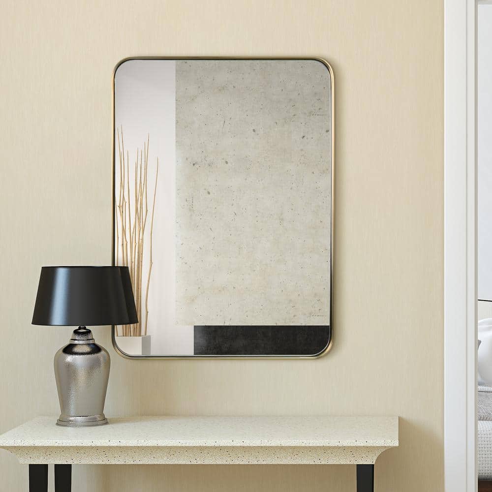 Rectangular Silver and Gold Stainless Steel Wall Mirror, 22" x 30"