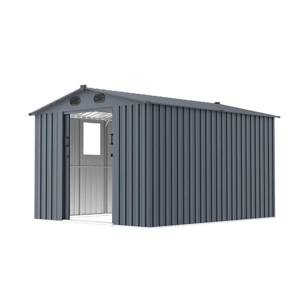 8 ft. W x 10 ft. D Dark Grey Metal Tool Shed with Window and Lockable Doors for Backyard Garden Patio Lawn (80 sq. ft. )