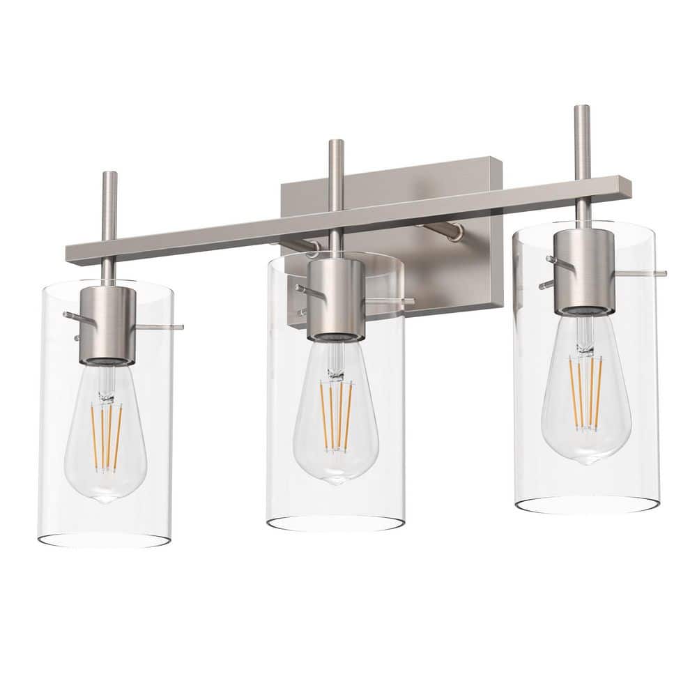 20 in. 3-Light Brushed Nickel Bathroom LED Vanity Light with Clear Glass Shades for Bathroom, Vanity, or Mirror price history on PriceWatchPro