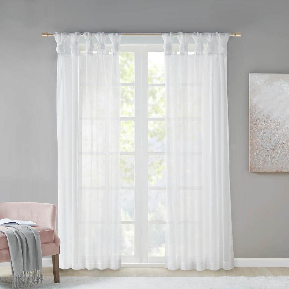 White Sheer Polyester Tab Top Kitchen Window Panels, 50" x 84"
