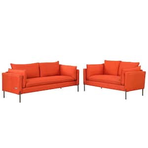 Modern 2-Piece Straight Linen Fabric Top Orange Sofa Set (2 plus 3 Seat)