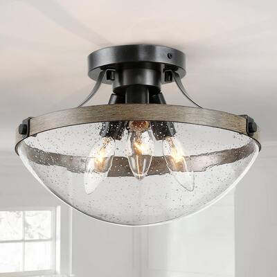 Rustic Semi Flush Mount Lighting Lights The Home Depot - Houzlamod 3 Light Semi Flush Mount Ceiling With Seeded Glass