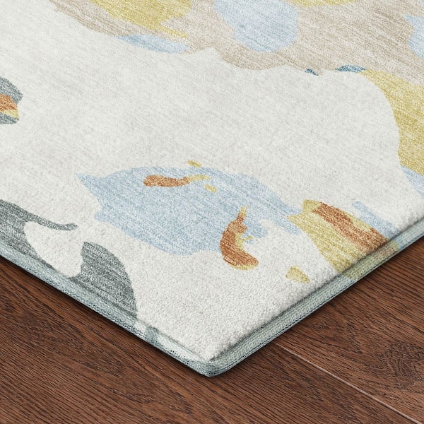 Mayfield Premium Machine Washable Abstract AMF2497 Ivory 9 ft. x 12 ft. Area Rug