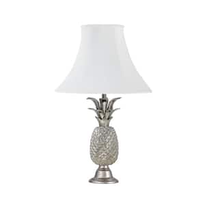28 in. Nickel Metal Table Lamp with Bell Shaped Lamp Shade in White
