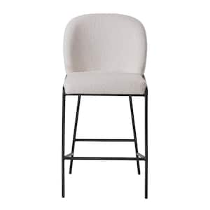 Blakeley 39 in. Off White Metal Bar Stool with Boucle Upholstered Seat