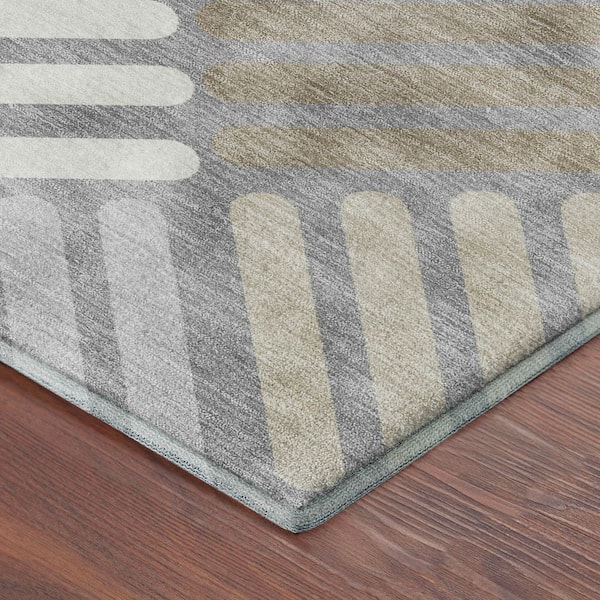 Mayfield Premium Machine Washable Abstract AMF2339 Gray 2 ft. x 7 ft. Runner Rug