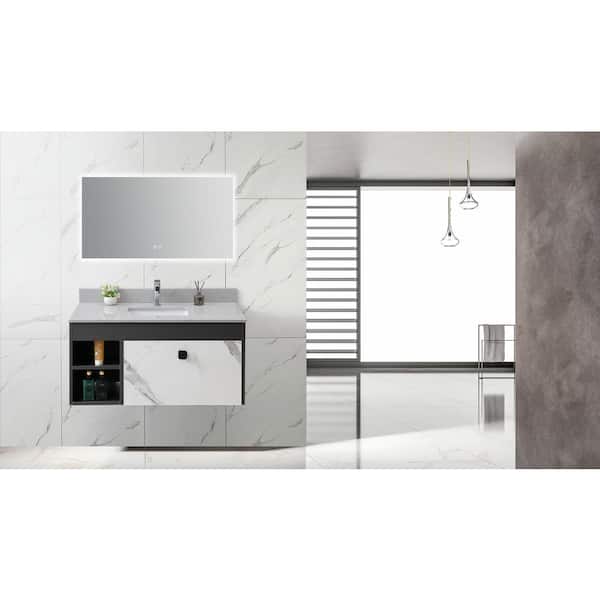 Xspracer Victoria 43 in. W x 22 in. D Marble Stone Bathroom Vanity Top in Carrara Grey with Ceramic Single Sink and Backsplash