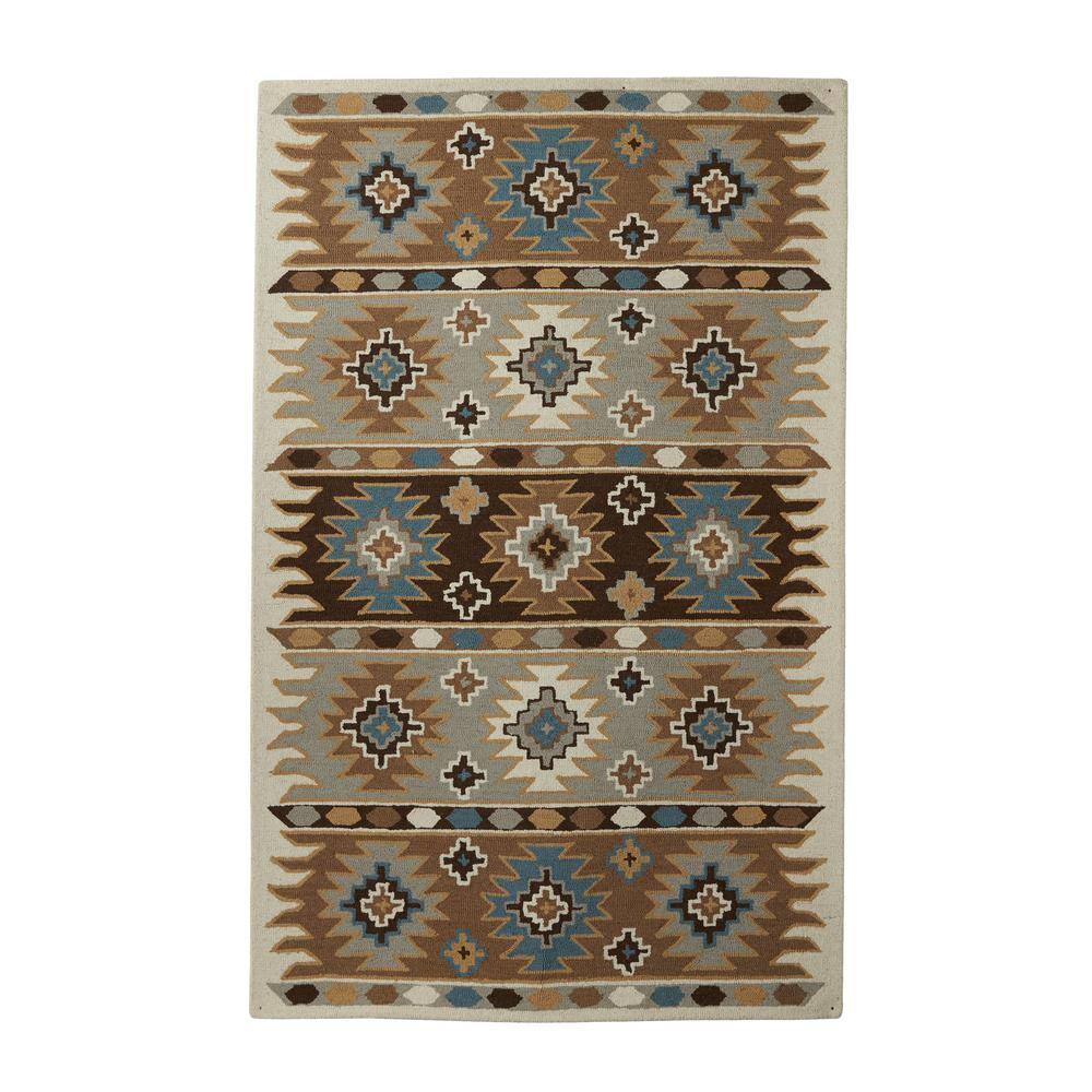 Litton Lane 5 ft. x 8 ft. Brown Wool Bohemian Hand Hooked Area Rug
