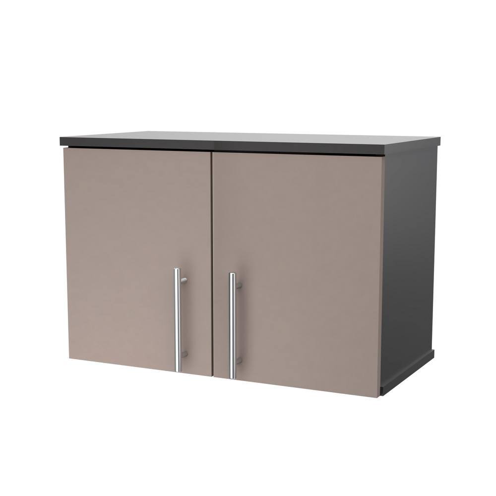 Taupe and Dark Gray Wall Mounted Storage Cabinet with Metal Handles
