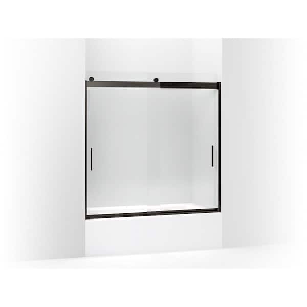 KOHLER Levity 54-57 in. W x 60 in. H Frameless Sliding Tub Door in Anodized Dark Bronze with 1/4 in. Crystal Clear Glass