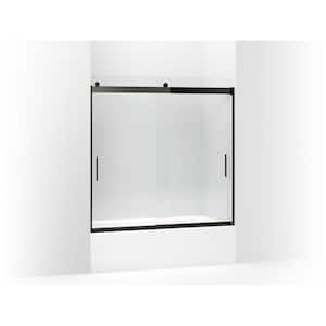 Levity 57 in. W x 59.75 in. H Frameless Sliding Tub Door with Handles in Anodized Dark Bronze