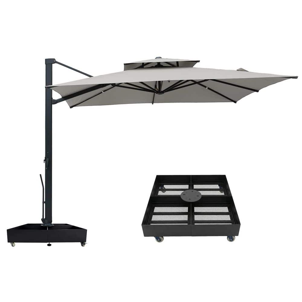 10 ft. x 13 ft. Double Top String Lights Cantilever Patio Umbrella in Silver Gray with 1100 lbs. Base Stand and Hooks price history on PriceWatchPro