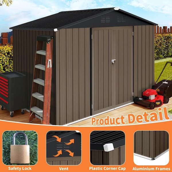 ToolCat 8 ft. D x 6 ft. W Metal Garden Shed, Brown/Black