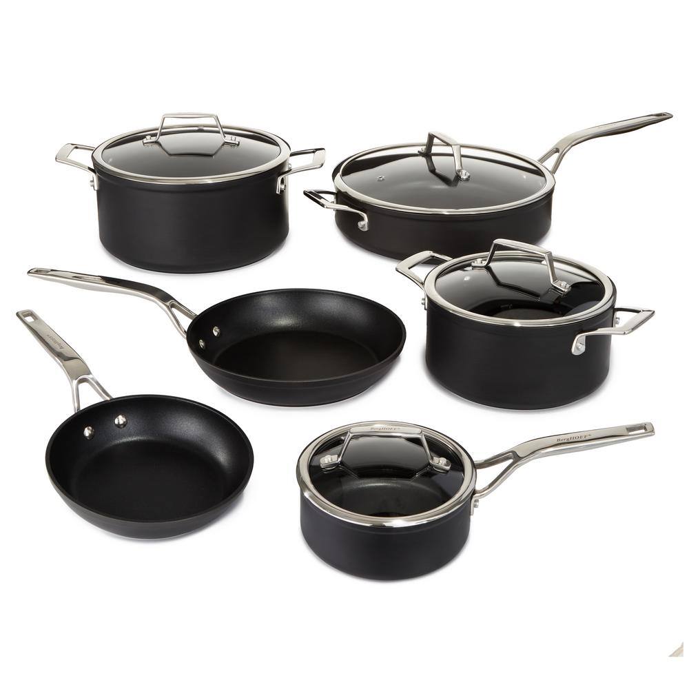 BergHOFF Essentials 10Piece Hard Anodized Aluminum Nonstick Cookware Set in Black with Glass