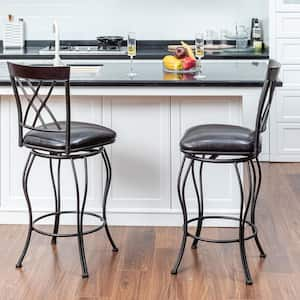 Wichita 24 in.Black High Back Metal Frame Swivel Counter BarStool With Faux Leather Cushioned Seat(Set of 2)