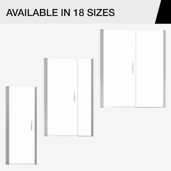 Manhattan 41 in. to 43 in. W x 68 in. H Pivot Shower Door with Clear Glass in Brushed Nickel