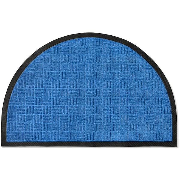 Indoor Outdoor Doormat Blue 24 in. x 36 in. Checker Half Round Floor Mat