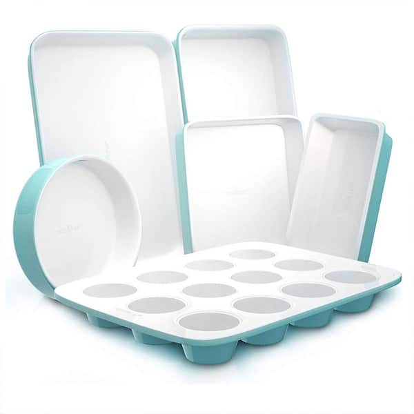 NutriChef 6-Piece Non Stick Kitchen Oven Stackable Ceramic Baking Pan Set, Green