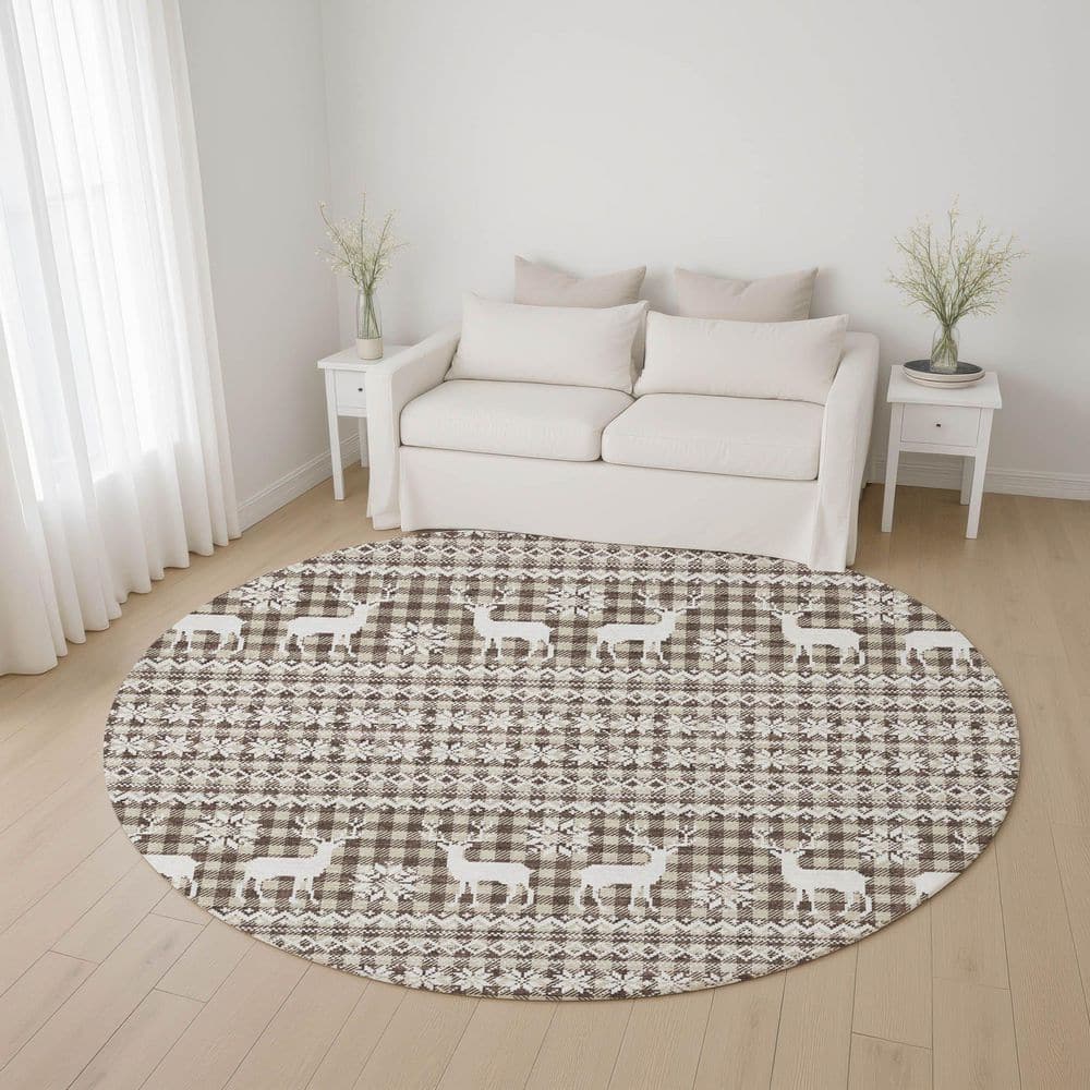 Mayfield Premium Machine Washable Abstract AMF1820 Brown 8 ft. x 8 ft. Round Rug price history on PriceWatchPro
