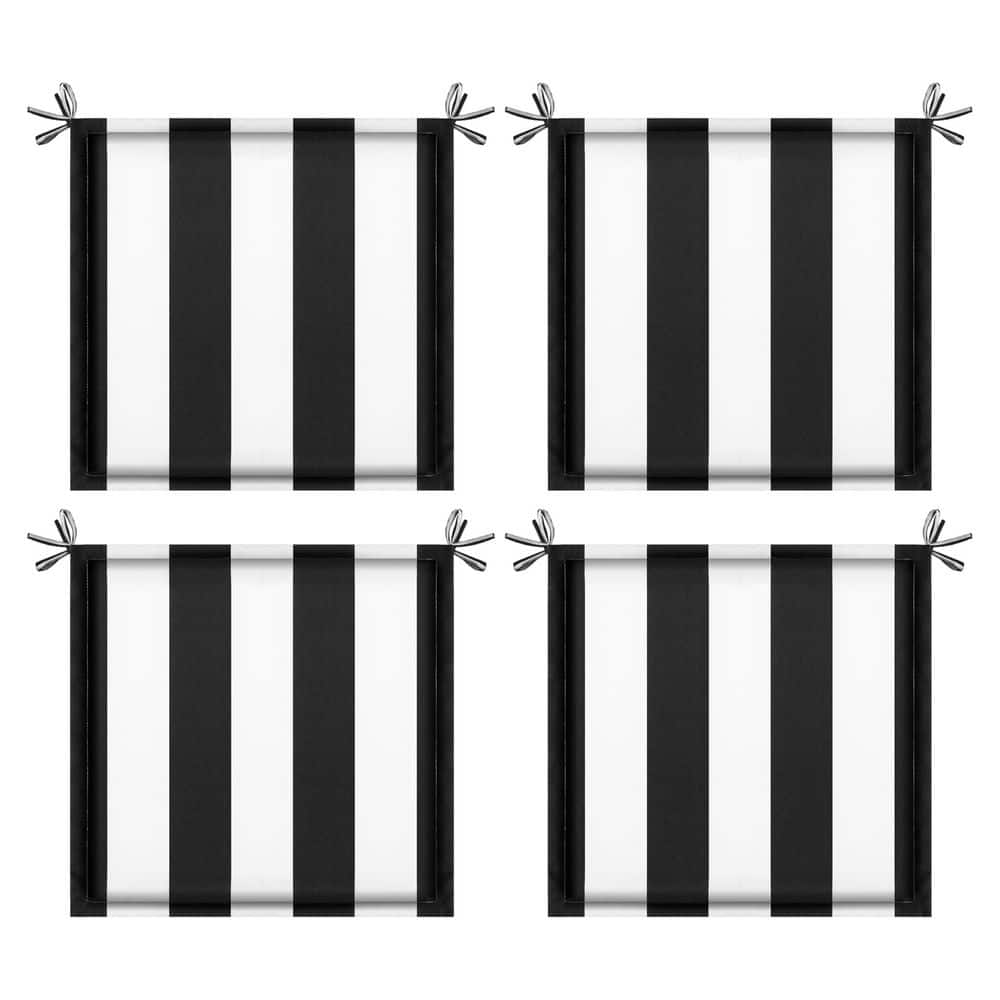 Black White Striped 4 PCS 15 x 15 Replacement Outdoor Patio Lounge Chair Cu