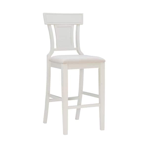 Linon Home Decor Maxwell 30 in. Cream White High Back Wood Bar Stool with Fabric Seat