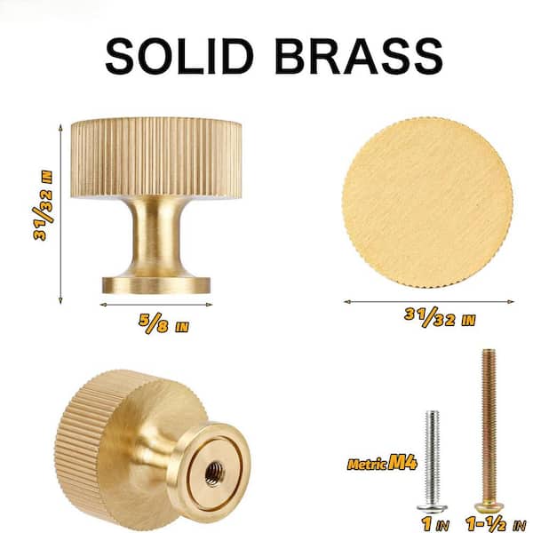 Numhew 6-Pack 1 in. x 1 in. Solid Brass Gold Cabinet Knobs