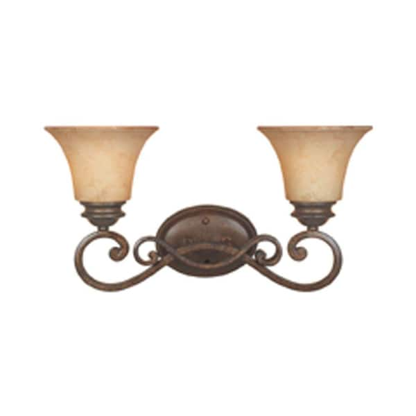 Designers Fountain Mendocino 19.5 in. 2-Light Forged Sienna Mediterranean Vanity with Warm Amber Glaze Glass Shades