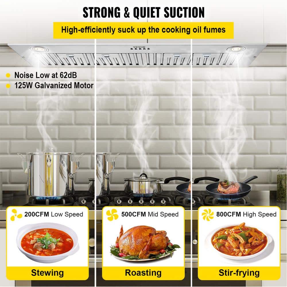 VEVOR 30-Inch Stainless Steel Convertible Insert Range Hood with Charcoal Filter