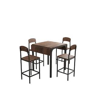 5-Piece Brown Wood Top Dining Table Set (Seats 4)