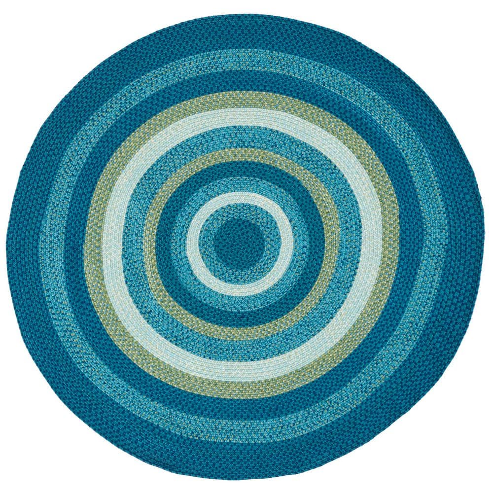 Braided Aqua/Green 7 ft. x 7 ft. Machine Washable Modern Striped Round Area Rug price history on PriceWatchPro